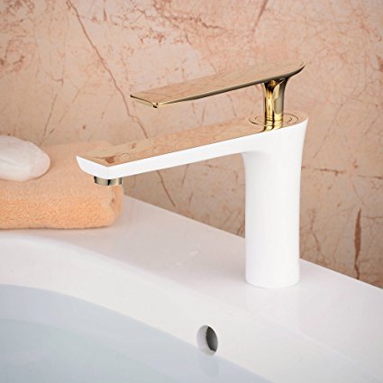 Molfetta Single Handle Brass White  And Gold Finish Bathroom Faucet